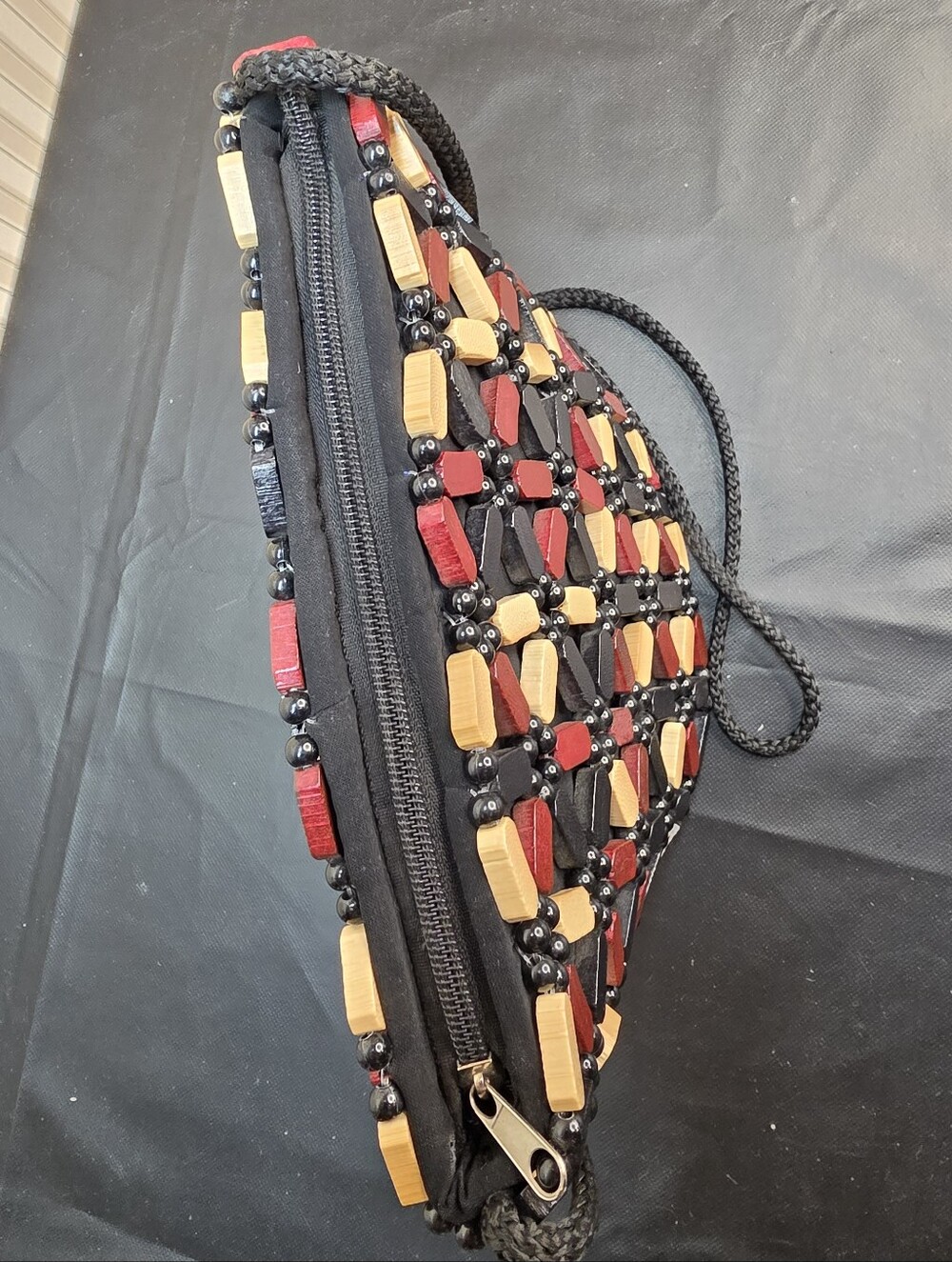 Handmade African Wooden Beaded Crossbody Bag Boho Artisan - Picture 3 of 11